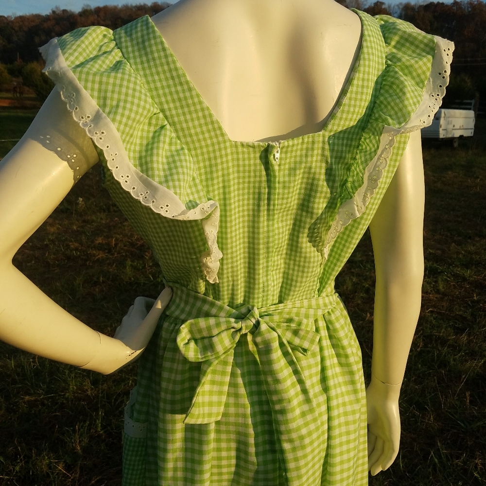 VTG Long Checkered Ruffle Dress 60's 70's 6 M - Picture 5 of 11